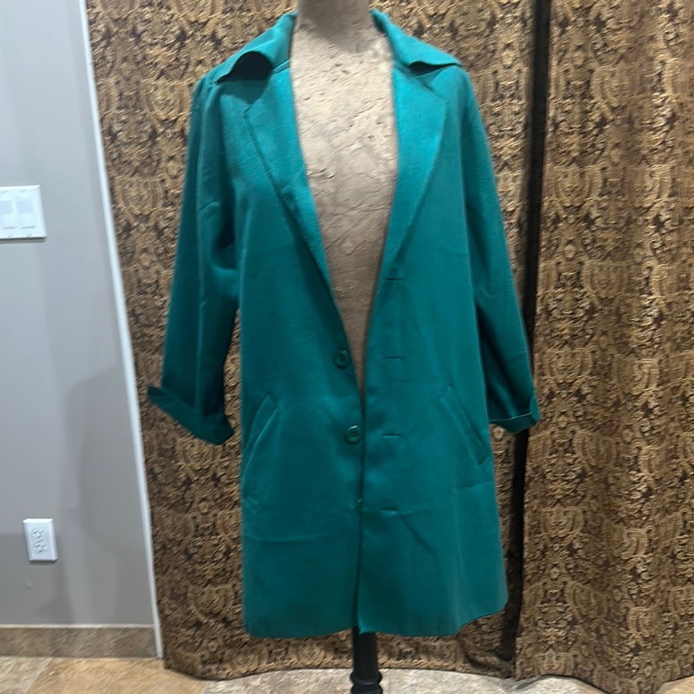 Green Oversized Trench Coat with Notched Lapels
